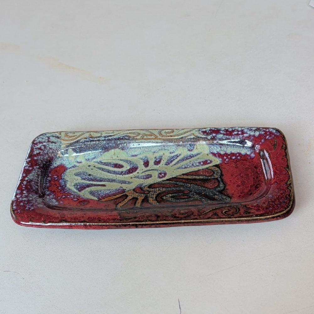 Blairdell Rectangular Colorful Ceramic Trinket Art  Tray Decor  Signed